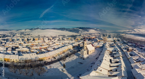 Aerial panorama of the of Podolinec town in winter, Slovakia photo