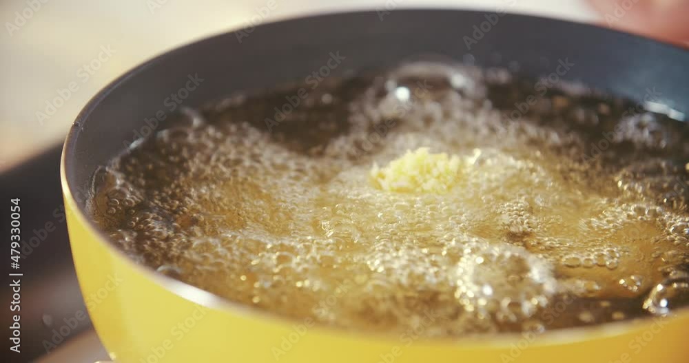 Deep Frying Chicken Nuggets in Yellow Pan Deep Frying Chicken Nuggets in Yellow Pan