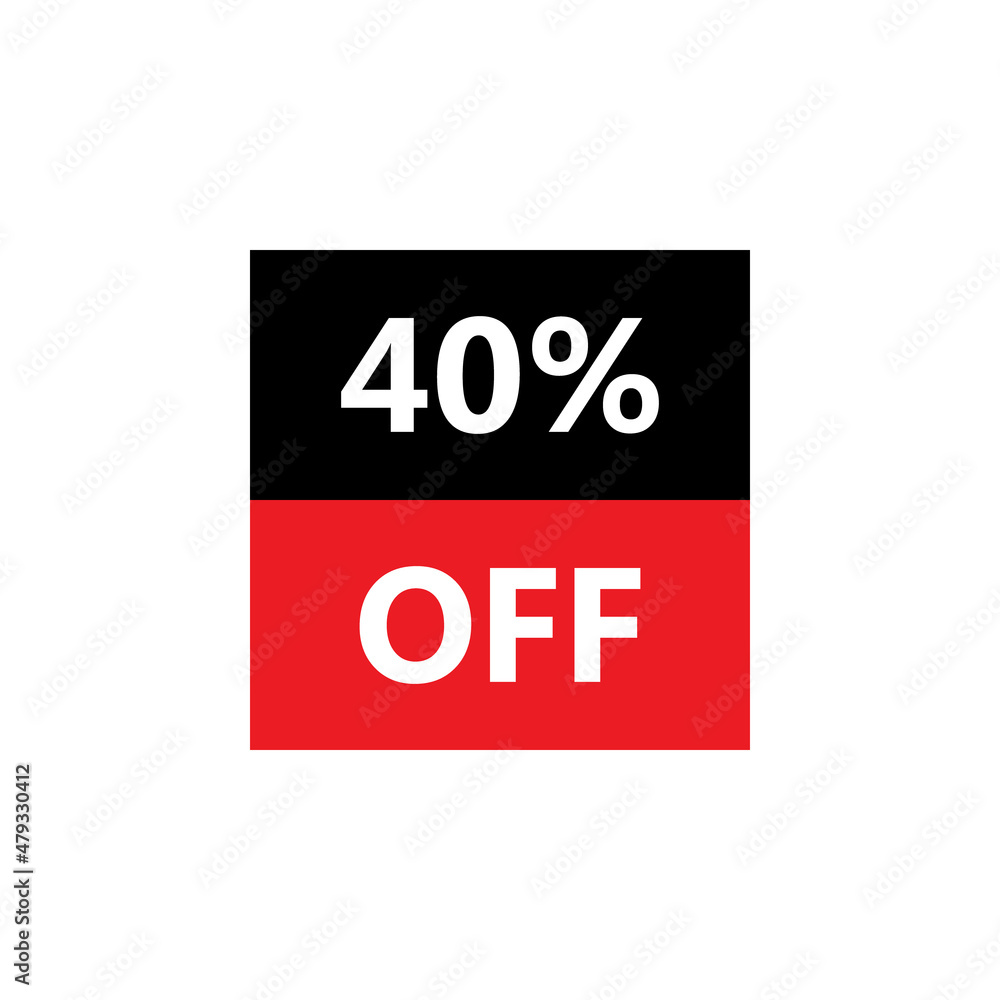 Up To 40% Off. Vector illustration of special offer sale sticker on white background. Red black bargain symbol. Cut price icon. Discount, sale concept. Up To 40% Off. Vector illustration of special offer sale sticker on white background. Red black bargain symbol. Cut price icon. Discount, sale concept.