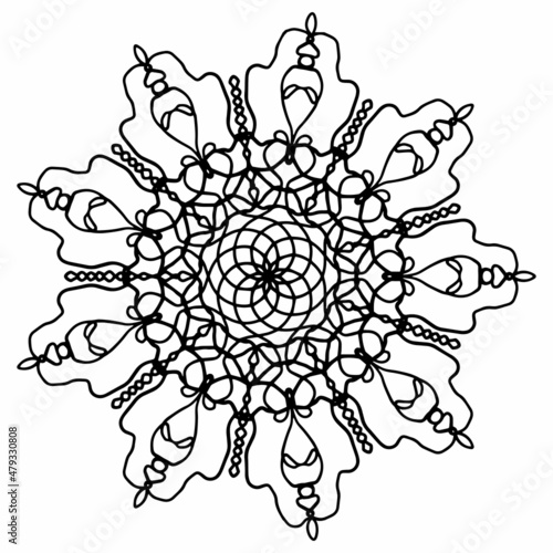 Decorative ornament in ethnic oriental style. Outline doodle hand draw vector illustration. Coloring book page.