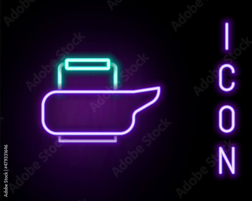 Glowing neon line Bedpan icon isolated on black background. Toilet for bedridden patients. Colorful outline concept. Vector