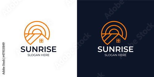 linear style home sunrise logo set