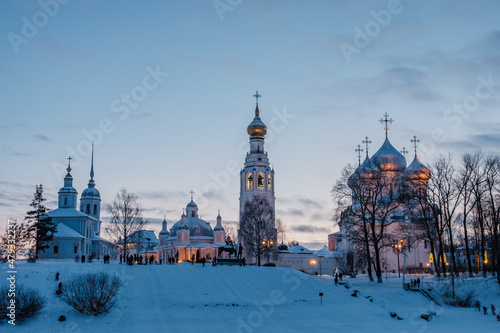 Evening view of the Kremlin from the other side of the Vologda River