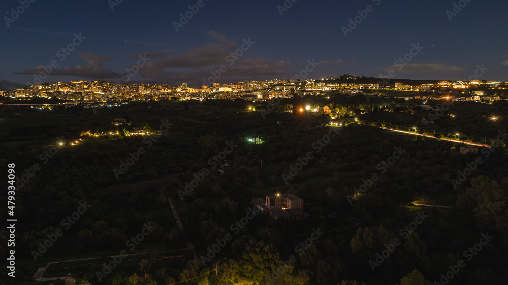 Aerial View of Agrigento at Night, Sicily, Italy, Europe, World Heritage Site