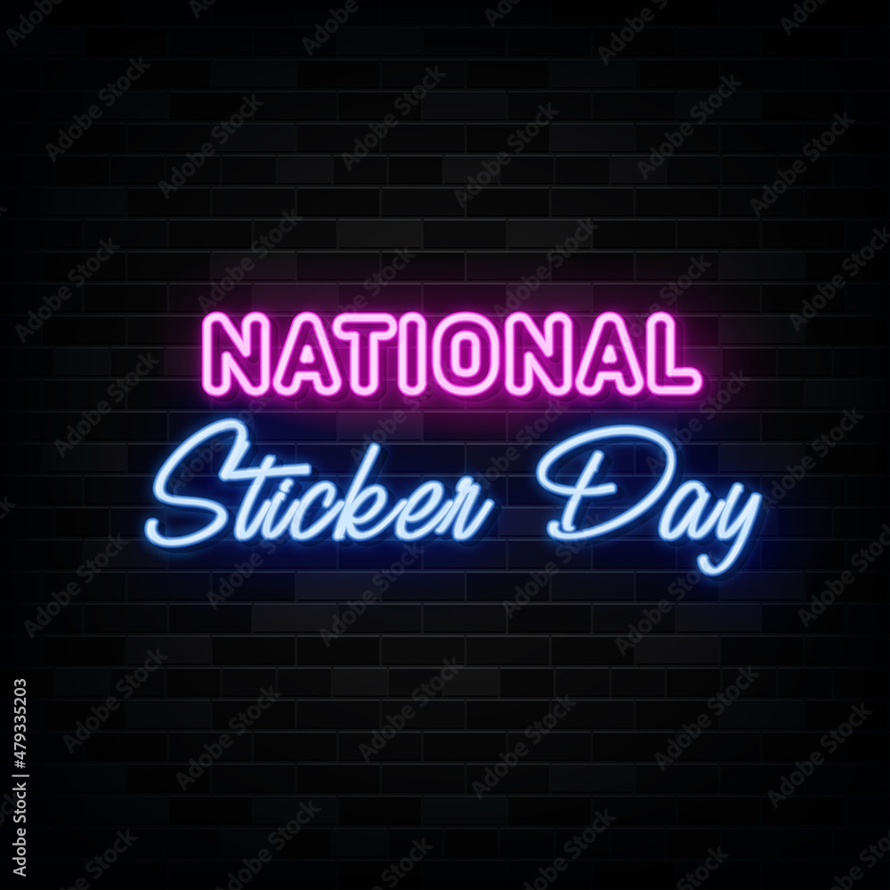 National Sticker Day Neon Signs Vector. Design Template Neon Style