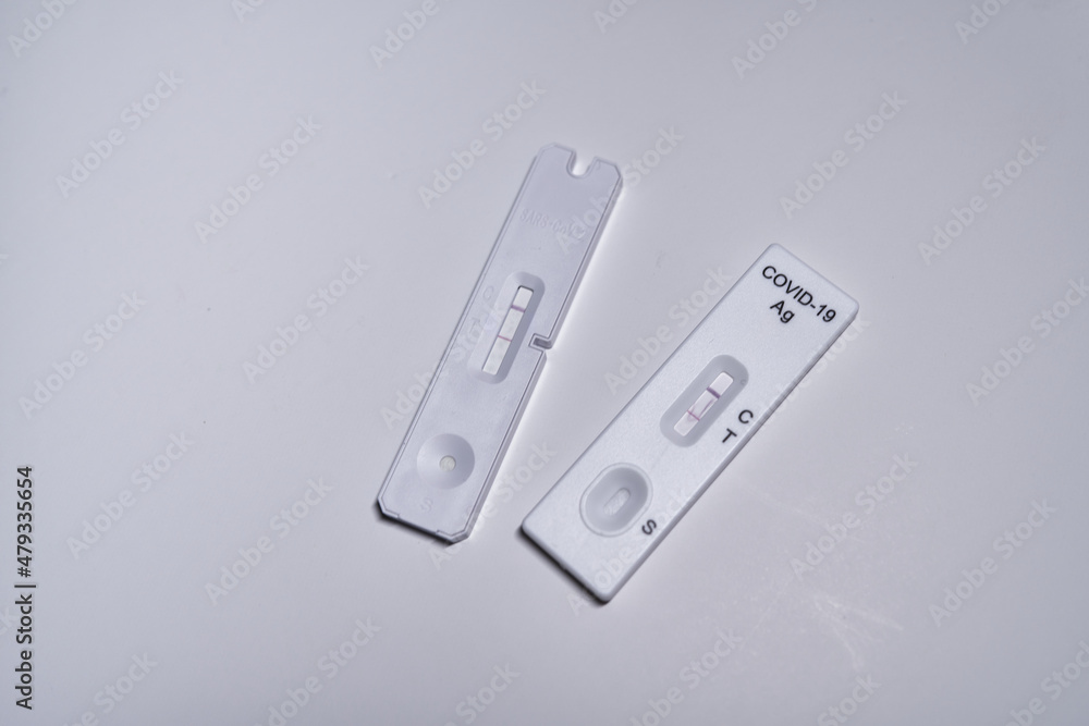 Rapid COVID-19 antigen test with positive result of infection Rapid COVID-19 antigen test with positive result of infection