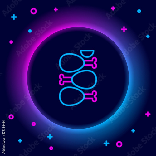 Glowing neon line Indian traditional food Tandoori chicken icon isolated on black background. Colorful outline concept. Vector