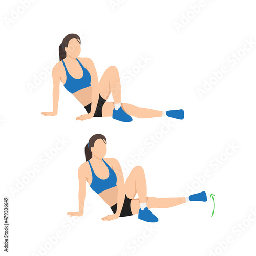 Woman doing Inner Thigh Lifts exercise flat vector illustration isolated on white background