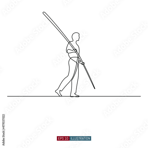 Continuous line drawing of Tightrope walker. Template for your design works. Vector illustration.