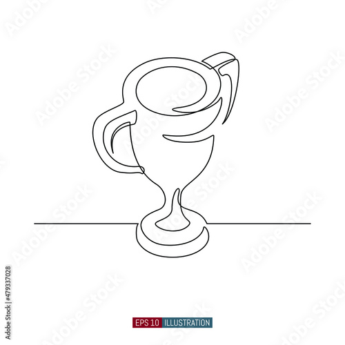 Continuous line drawing of Golden cup. Prize for the winner. Start up symbol. Template for your design works. Vector illustration.