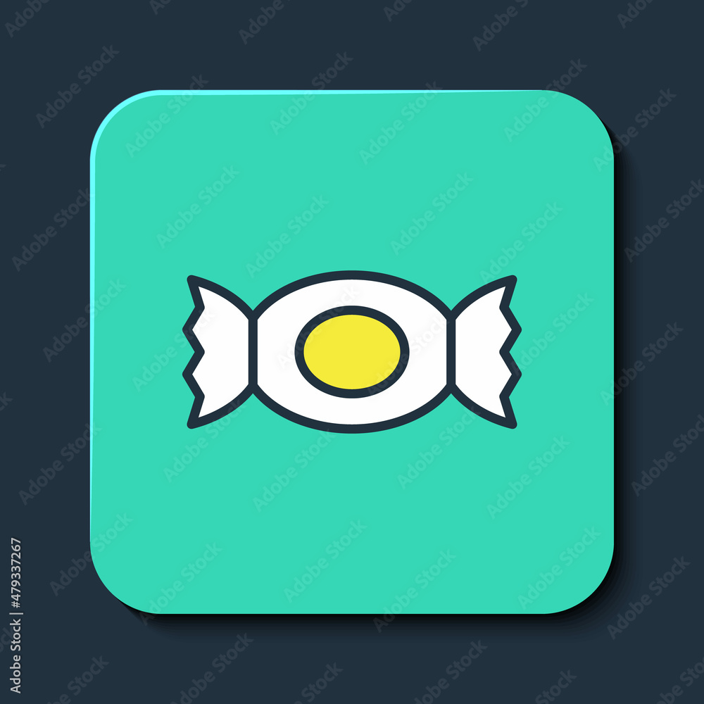 Obraz premium Filled outline Candy icon isolated on blue background. Happy Halloween party. Turquoise square button. Vector