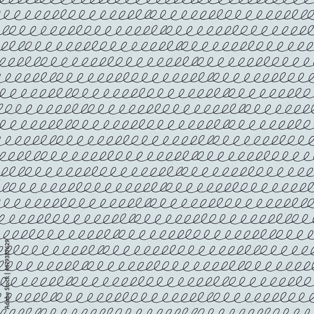 Seamless repeating pattern with hand drawn wavy spiral lines, handwriting imitation, on white background