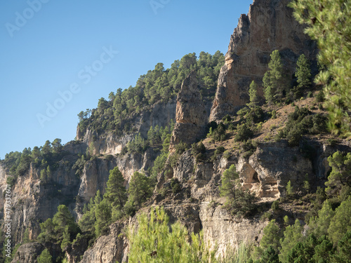 Incredible mountain located in the "Barranco de Hondares", Moratalla route around the Alhárabe river. Mountain with a characteristic peak that sticks out like a hood. Mediterranean and arid nature. Mu