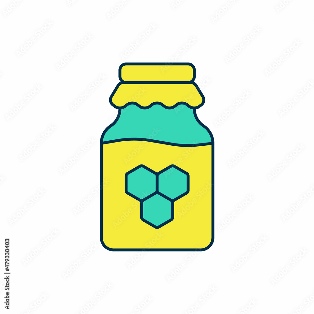 Filled outline Jar of honey icon isolated on white background. Food bank. Sweet natural food symbol. Vector Filled outline Jar of honey icon isolated on white background. Food bank. Sweet natural food symbol. Vector