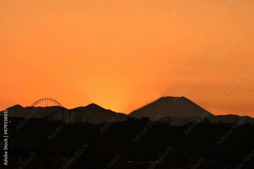 Mt. Fuji at sunset, View from Tamagawa river