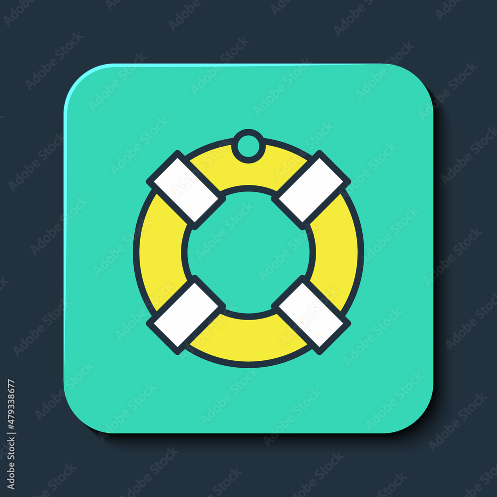Filled outline Lifebuoy icon isolated on blue background. Lifebelt symbol. Turquoise square button. Vector Filled outline Lifebuoy icon isolated on blue background. Lifebelt symbol. Turquoise square button. Vector