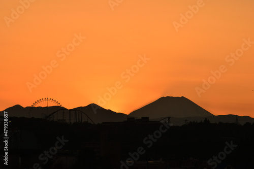 Mt. Fuji at sunset  View from Tamagawa river