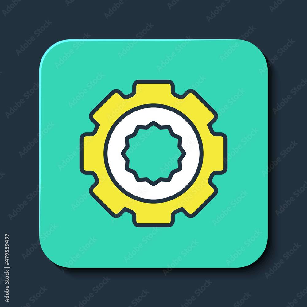 Filled outline Gear icon isolated on blue background. Cogwheel gear settings sign. Cog symbol. Turquoise square button. Vector Filled outline Gear icon isolated on blue background. Cogwheel gear settings sign. Cog symbol. Turquoise square button. Vector