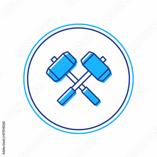 Filled outline Medieval crossed battle hammers icon isolated on white background. Vector