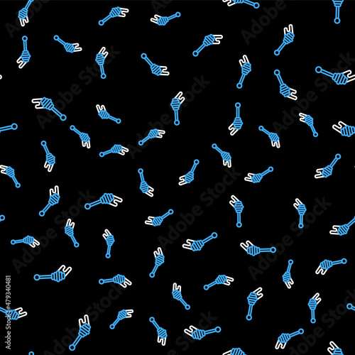 Line Honey dipper stick icon isolated seamless pattern on black background. Honey ladle. Vector © vector_v
