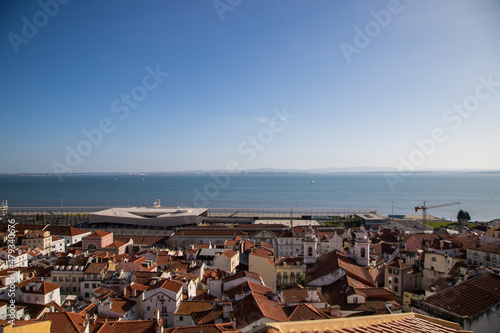Lisbon Cruise Terminal and Tejo River seen from Alfama Terrace Viewpoint in Lisbon
