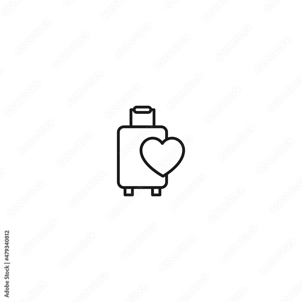 Romance, love and dating concept. Outline sign and editable stroke drawn in modern flat style. Suitable for articles, web sites etc. Vector line icon of heart next to luggage Romance, love and dating concept. Outline sign and editable stroke drawn in modern flat style. Suitable for articles, web sites etc. Vector line icon of heart next to luggage