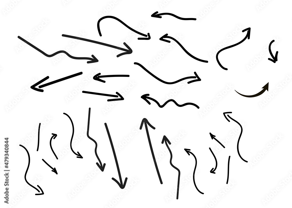 Set of hand drawn arrows. Arrows doodle set Set of hand drawn arrows. Arrows doodle set