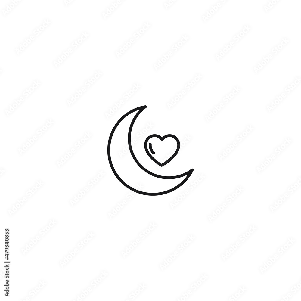 Romance, love and dating concept. Outline sign and editable stroke drawn in modern flat style. Suitable for articles, web sites etc. Vector line icon of heart over The Moon Romance, love and dating concept. Outline sign and editable stroke drawn in modern flat style. Suitable for articles, web sites etc. Vector line icon of heart over The Moon