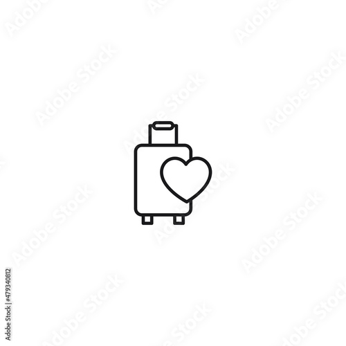 Romance, love and dating concept. Outline sign and editable stroke drawn in modern flat style. Suitable for articles, web sites etc. Vector line icon of heart next to luggage