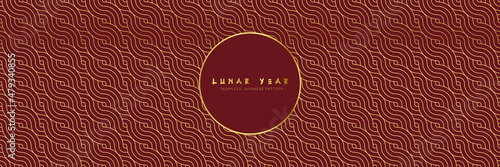 Seamless asian background pattern. Chinese new year premium design. Golden abstract geometric wavy lines and curvy waves. Traditional japanese vintage ornament.
