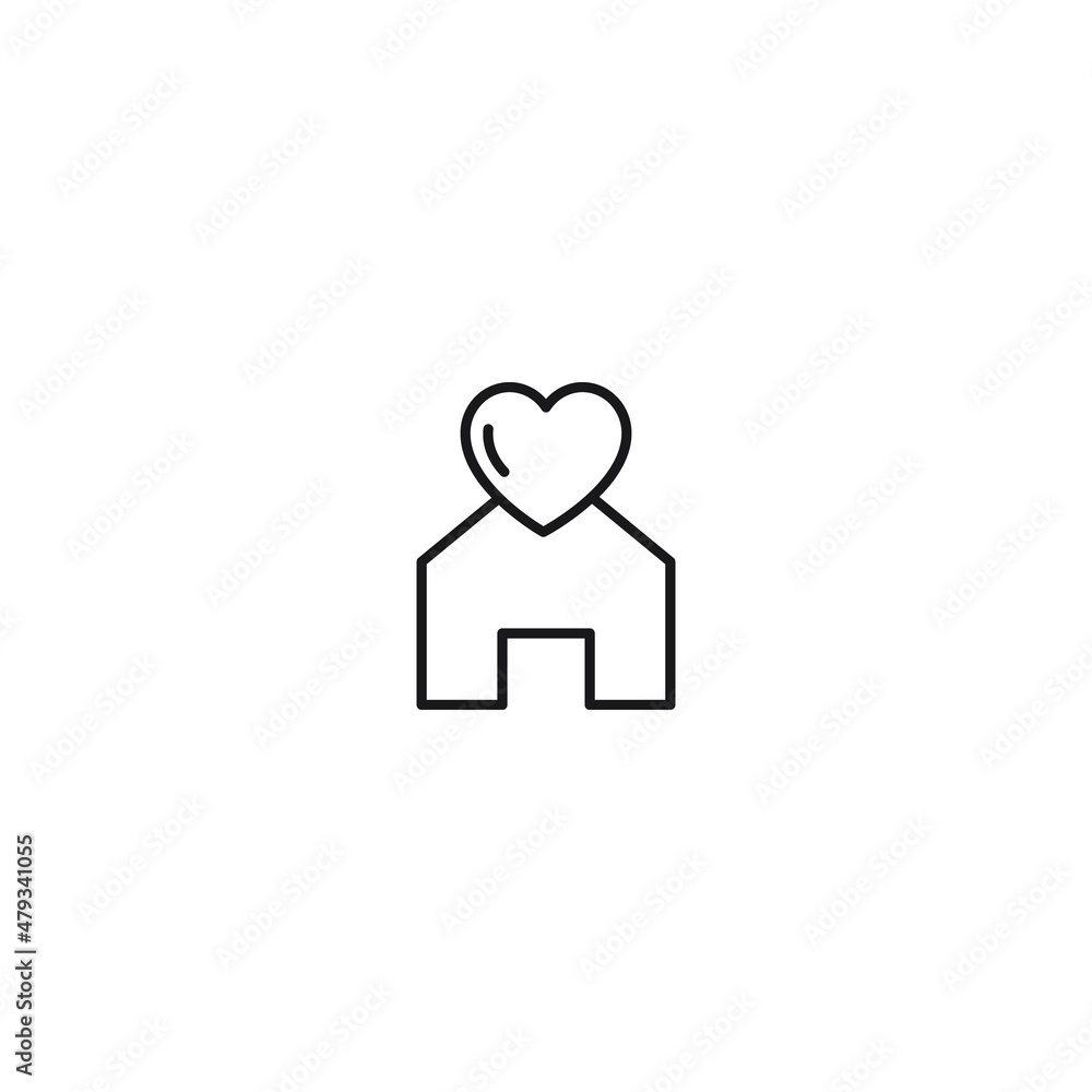Romance, love and dating concept. Outline sign and editable stroke drawn in modern flat style. Suitable for articles, web sites etc. Vector line icon of heart above house