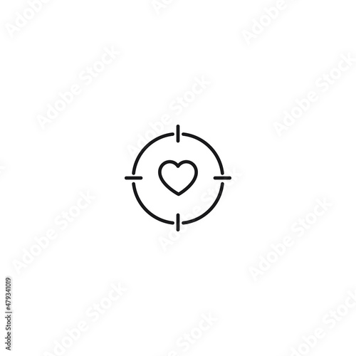 Romance, love and dating concept. Outline sign and editable stroke drawn in modern flat style. Suitable for articles, web sites etc. Vector line icon of heart surrounded by sniper target