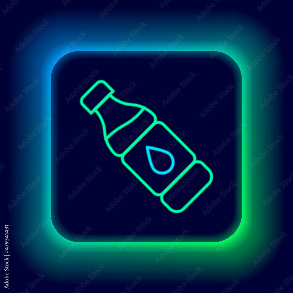 Glowing neon line Bottle of water icon isolated on black background. Soda aqua drink sign. Colorful outline concept. Vector Glowing neon line Bottle of water icon isolated on black background. Soda aqua drink sign. Colorful outline concept. Vector