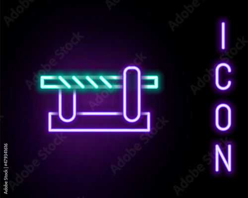 Glowing neon line Parking car barrier icon isolated on black background. Street road stop border. Colorful outline concept. Vector