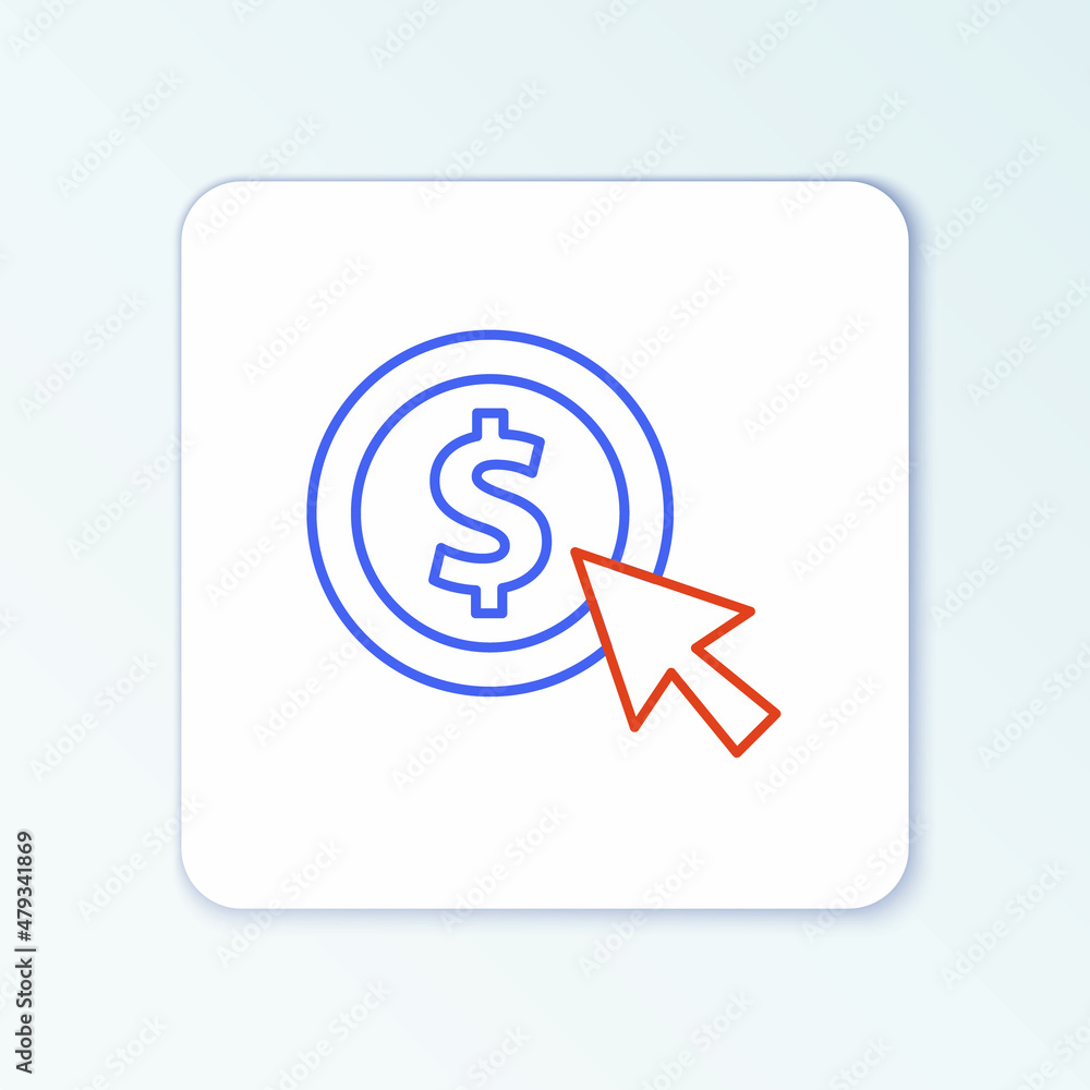 Line Coin money with dollar symbol icon isolated on white background. Banking currency sign. Cash symbol. Colorful outline concept. Vector Line Coin money with dollar symbol icon isolated on white background. Banking currency sign. Cash symbol. Colorful outline concept. Vector
