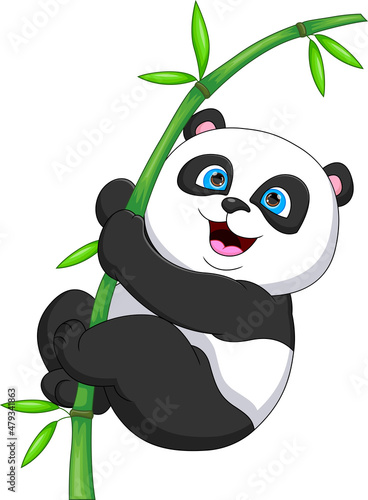 Fototapeta Naklejka Na Ścianę i Meble -  cute panda cartoon on a bamboo tree