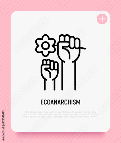 Ecoanarchism thin line icon. Hand holding flower in fist. Symbol of protest. Thin line icon. Vector illustration.