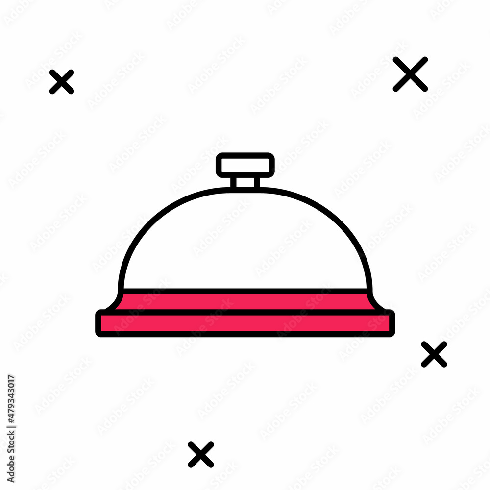 Filled outline Covered with a tray of food icon isolated on white background. Tray and lid sign. Restaurant cloche with lid. Vector Filled outline Covered with a tray of food icon isolated on white background. Tray and lid sign. Restaurant cloche with lid. Vector