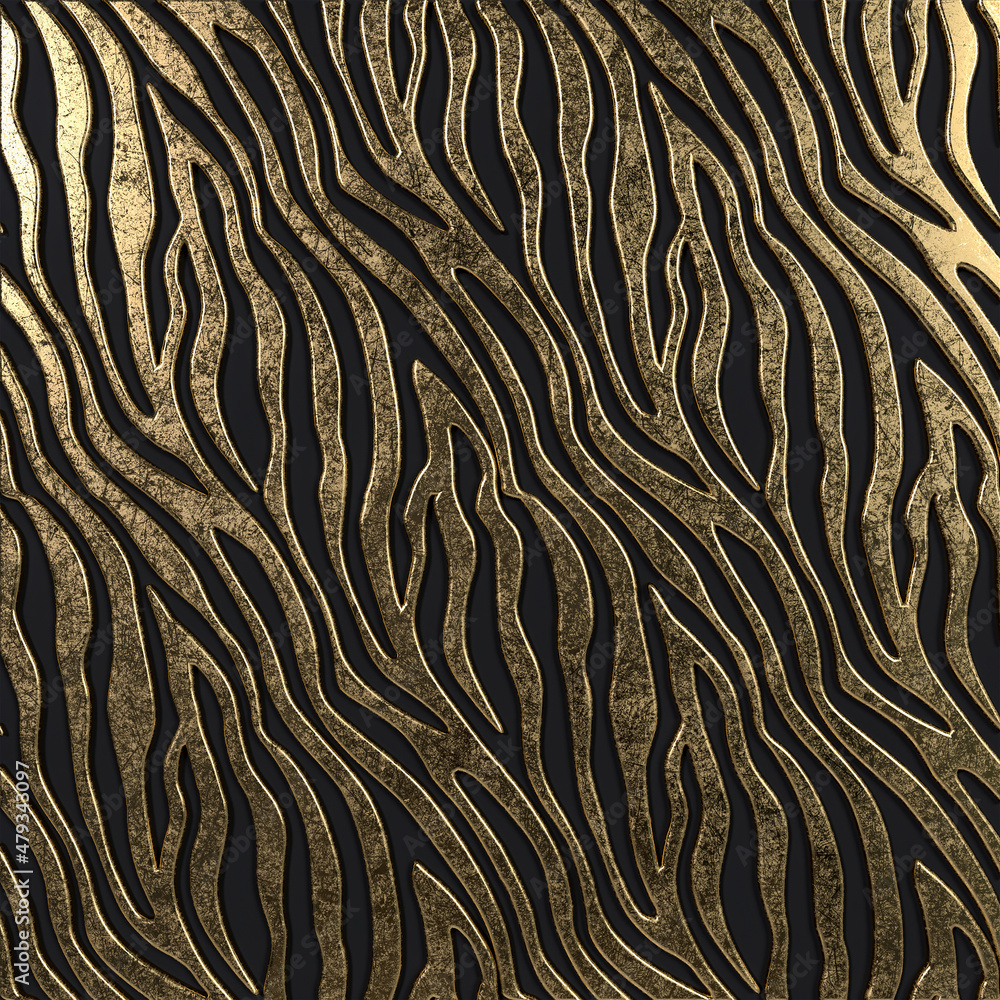 gold zebra pattern texture, 3d render whit black background, square format gold zebra pattern texture, 3d render whit black background, square format