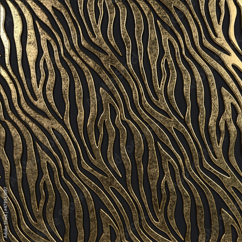 gold zebra pattern texture, 3d render whit black background, square format
