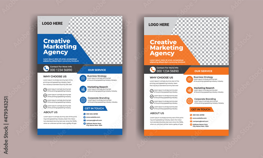 Two business brochure flyer design layout template A4, Template vector design for Magazine, Poster, Corporate Presentation, Portfolio, Flyer infographic, layout modern in orange blue Two business brochure flyer design layout template A4, Template vector design for Magazine, Poster, Corporate Presentation, Portfolio, Flyer infographic, layout modern in orange blue