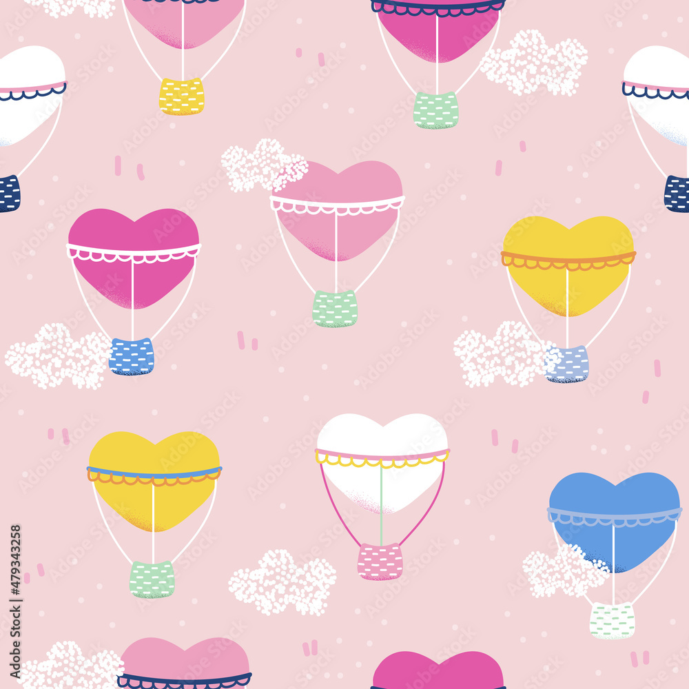 Seamless pattern with cute colorful hot air balloons. Pastel fantasy print. Vector hand drawn illustration. Seamless pattern with cute colorful hot air balloons. Pastel fantasy print. Vector hand drawn illustration.