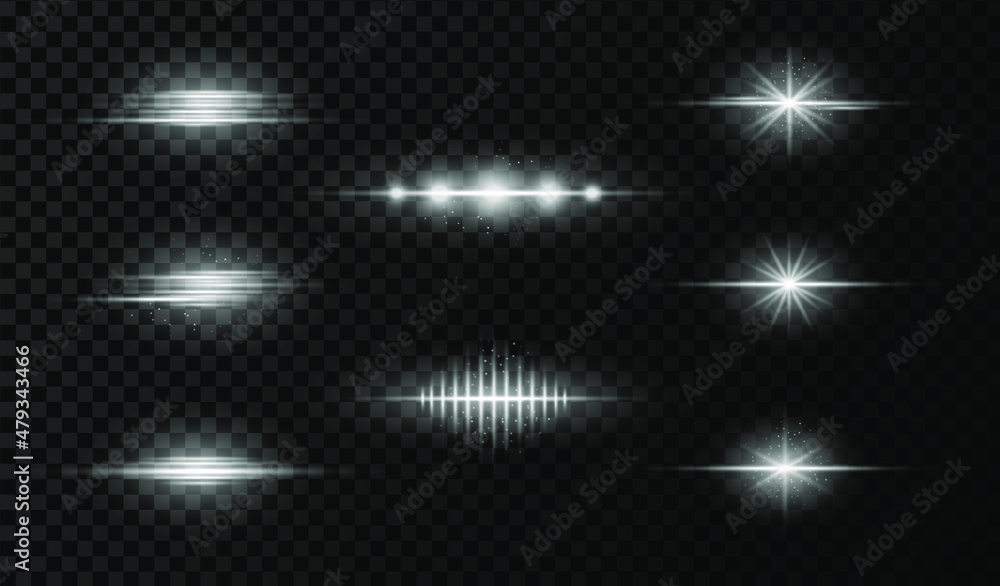 A collection of highlights, stars and rays on a dark transparent background.Elements for the night scene. Rays of light with luminous particles. Vector illustration. EPS 10 A collection of highlights, stars and rays on a dark transparent background.Elements for the night scene. Rays of light with luminous particles. Vector illustration. EPS 10