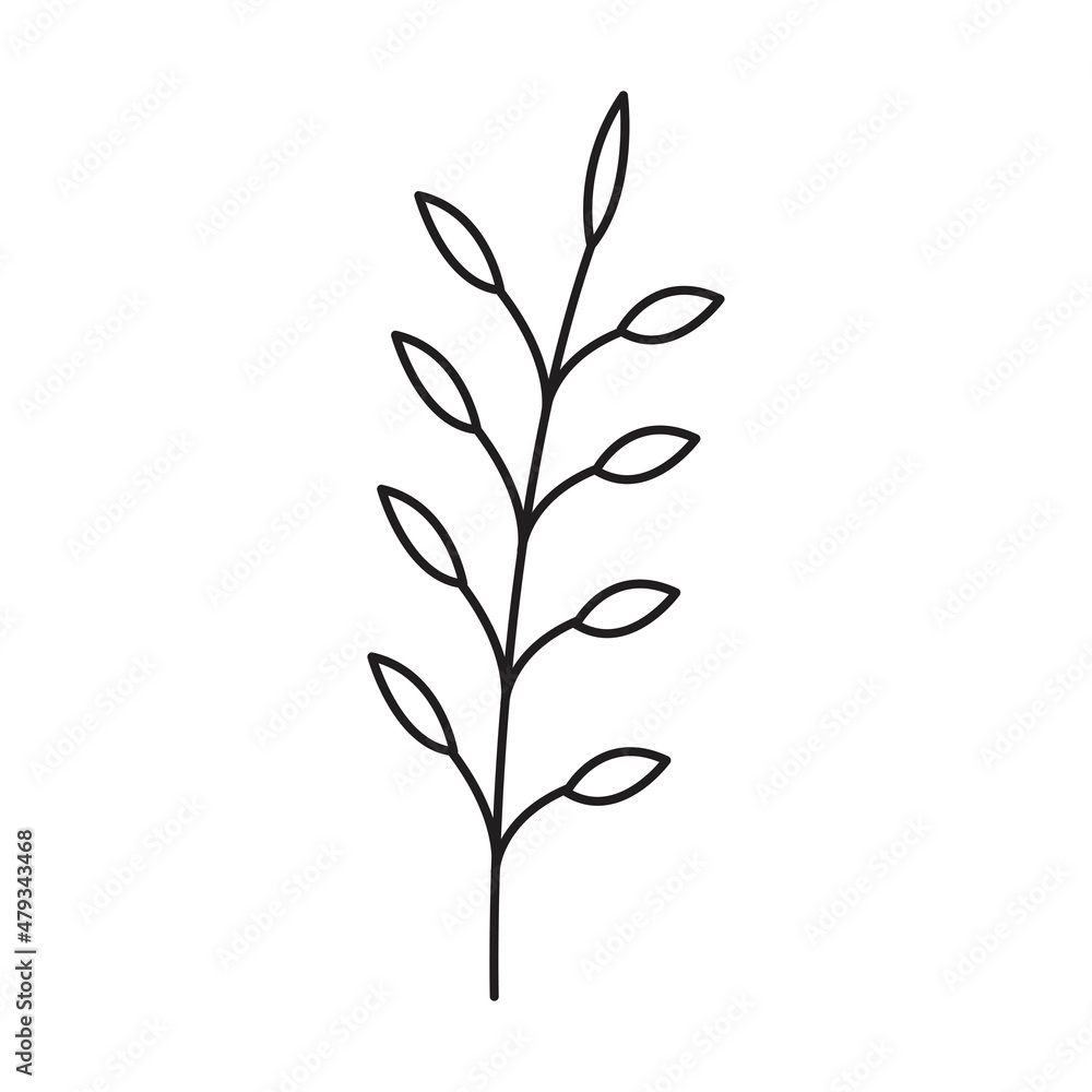 Hand drawn floral plant leaves art elements set for invitation, greeting card, poster, web, print and frames in a glyph illustration