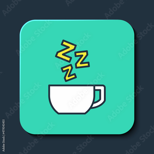 Filled outline Chamomile tea icon isolated on blue background. A useful therapeutic drink from flowers of chamomile medicinal. Turquoise square button. Vector