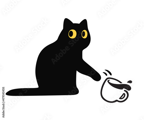 Foto Black cat knocking cup off table