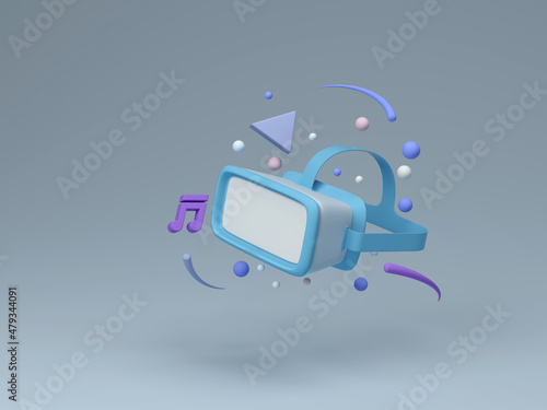 3D VR goggle composition metaverse concept, 3d render illustration