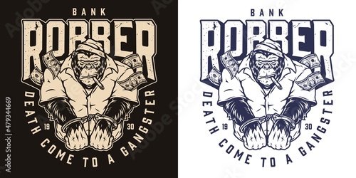 Gorilla robber in handcuffs badge
