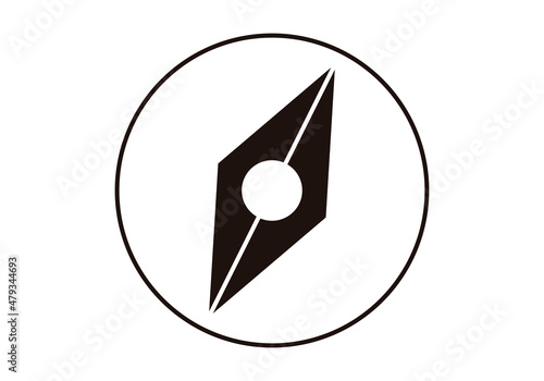 Icono negro de brújula en fondo blanco. 