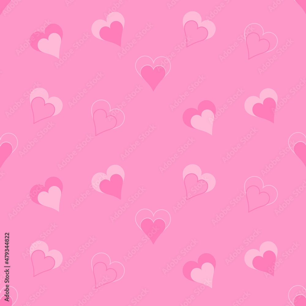 Valentines day vector seamless pattern with cute simple hearts on pastel magenta background